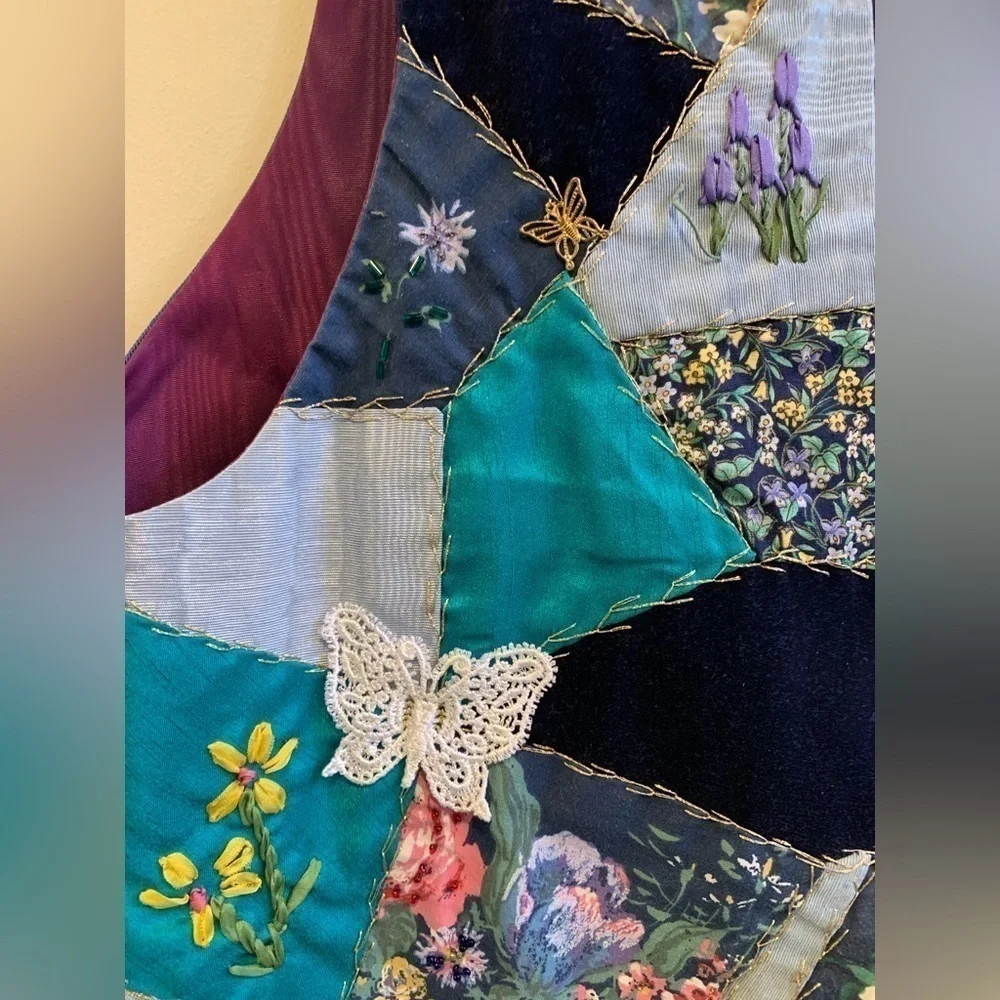 Unique MARDI GRAS Silk Tie Artsy Vest VTG Wearable Art One of a Kind Festival - Picture 5 of 6